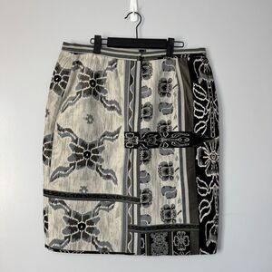 Yeohlee New York Cream And Black Floral Patchwork Skirt Sz 16 Chic Patchwork